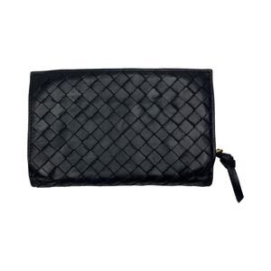 Bottega Veneta Intrecciato Black Leather Medium Wallet Zip Snap Bifold